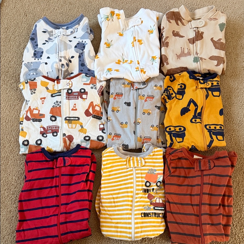 Assorted Sleepers Stripes and Construction Baby Boy 0-3m